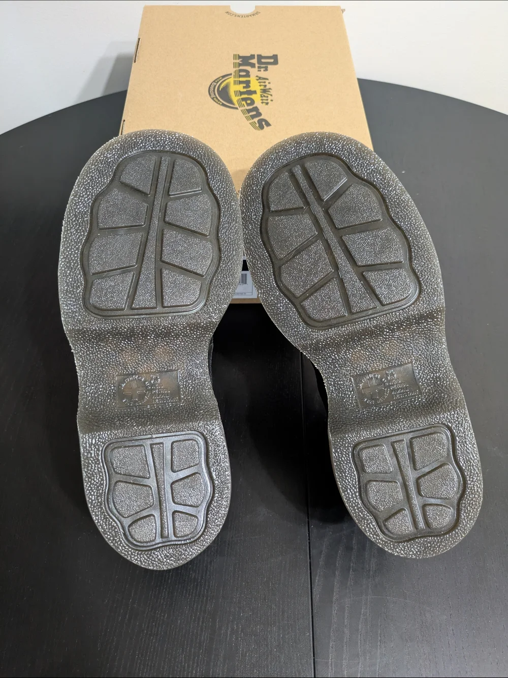 Dr. Martens Black Leather Double-Buckle Platform Mary Jane with Yellow Stitching - Picture 5 of 6